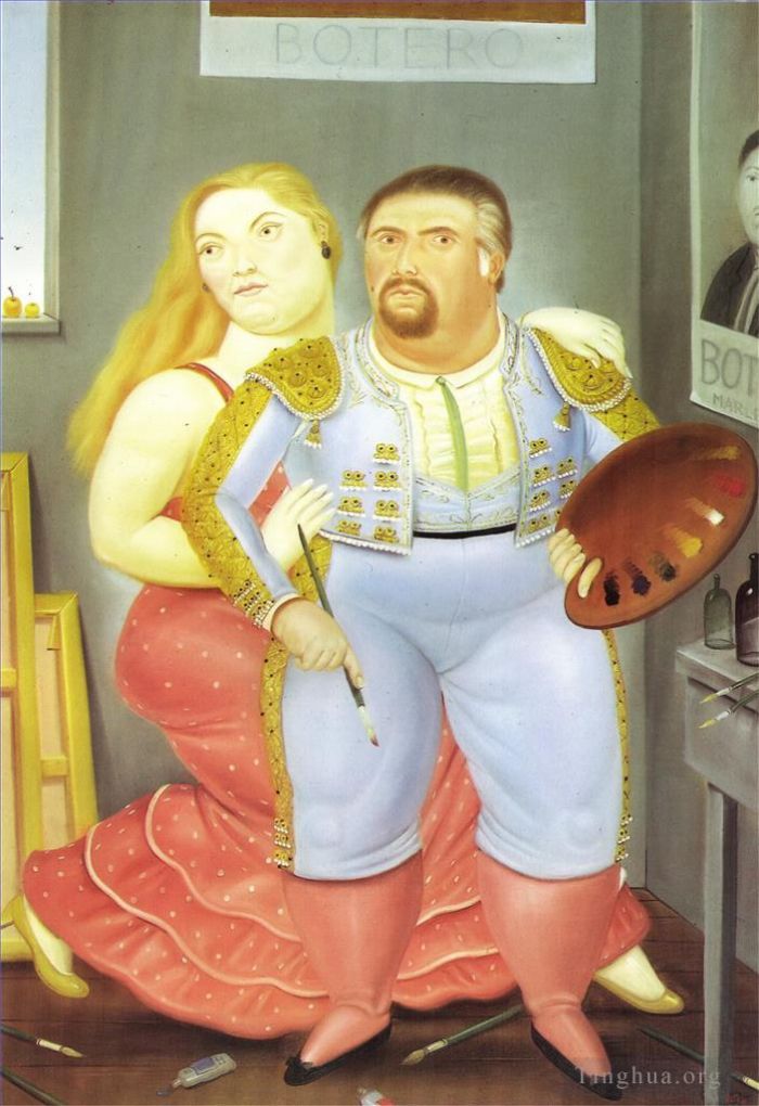 Fernando Botero's Contemporary Oil Painting - Self Portrait with Sofia