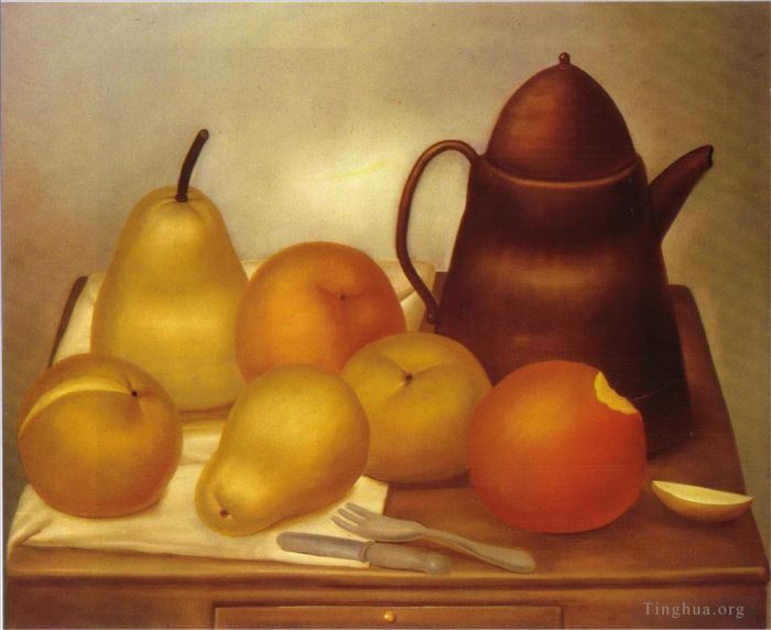 Fernando Botero's Contemporary Oil Painting - Still Life with Coffee Pot