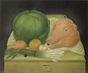 Contemporary Artwork by Fernando Botero - Still Life with the Head of Pork