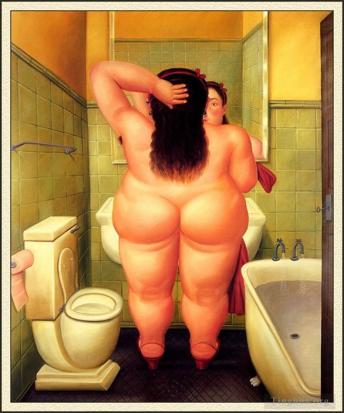 Fernando Botero's Contemporary Oil Painting - The Bath