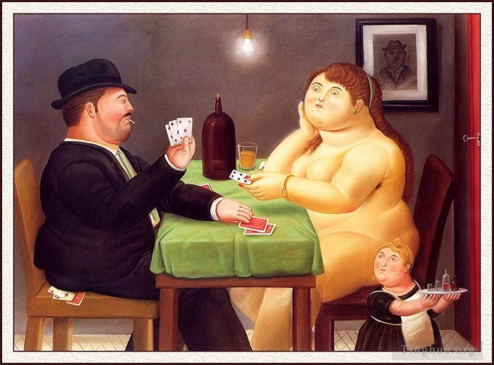 Fernando Botero's Contemporary Oil Painting - The Card Player