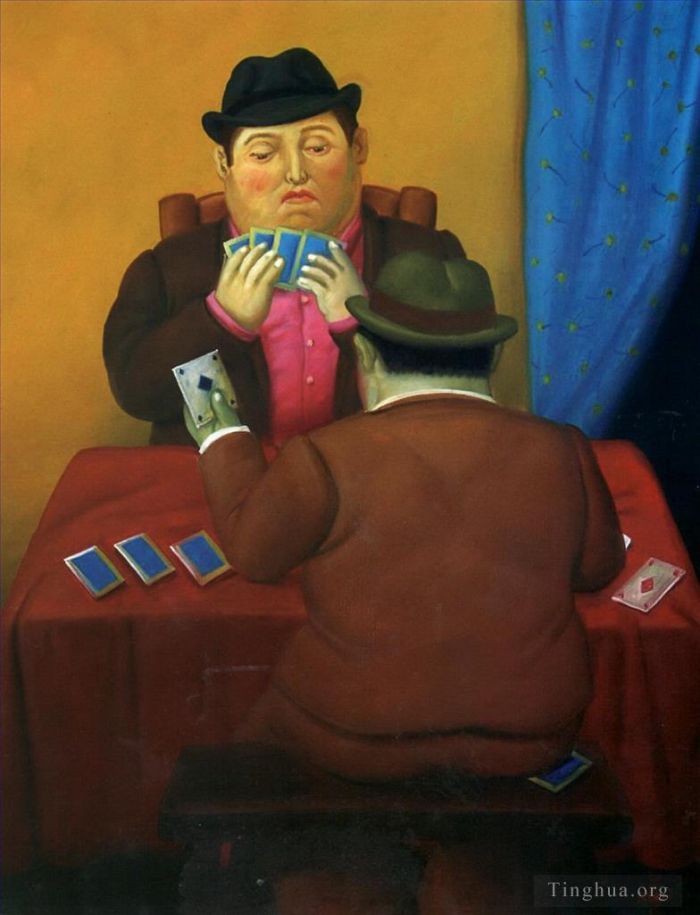 Fernando Botero's Contemporary Oil Painting - The Card Players
