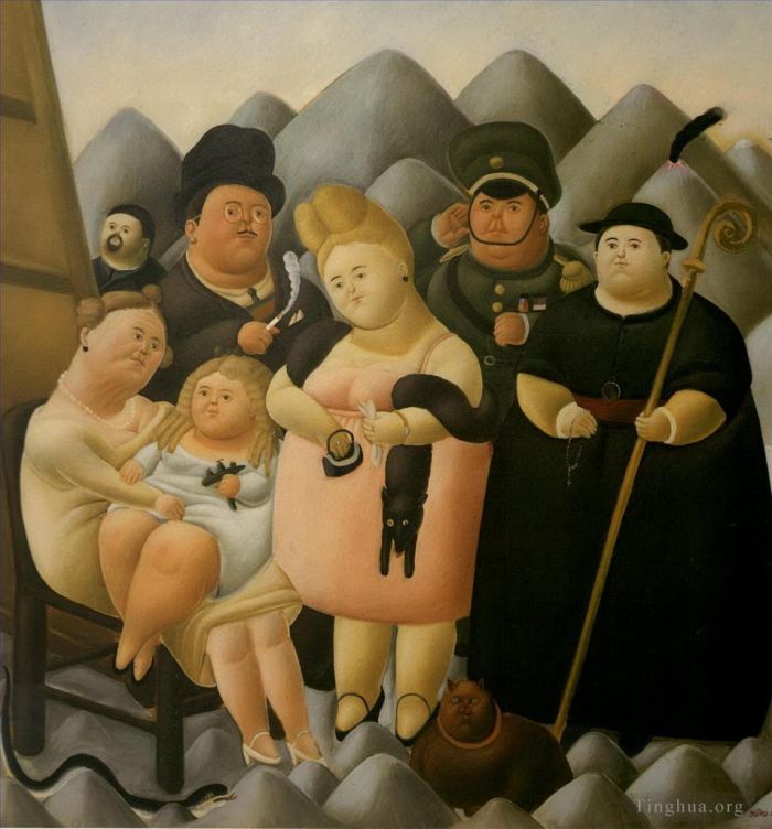 Fernando Botero's Contemporary Oil Painting - The Family of the President