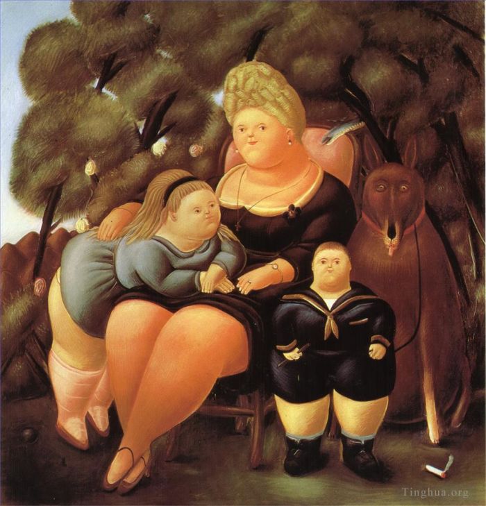 Fernando Botero's Contemporary Oil Painting - The Family