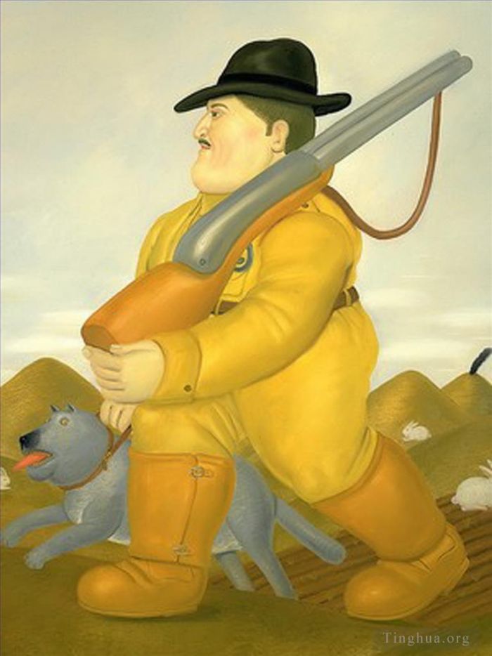 Fernando Botero's Contemporary Oil Painting - The Hunter 3