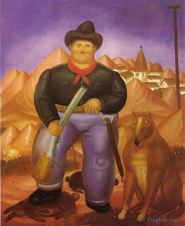 Fernando Botero's Contemporary Oil Painting - The Hunter