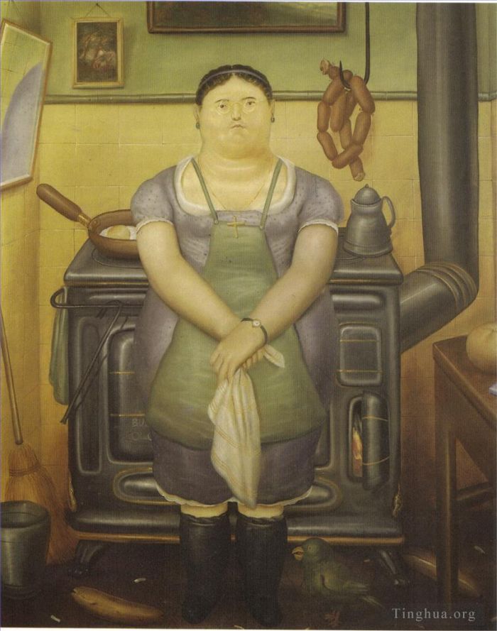 Fernando Botero's Contemporary Oil Painting - The Maid