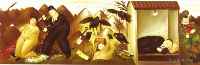 Fernando Botero's Contemporary Oil Painting - The Murder of Anna Rosa Caderonne