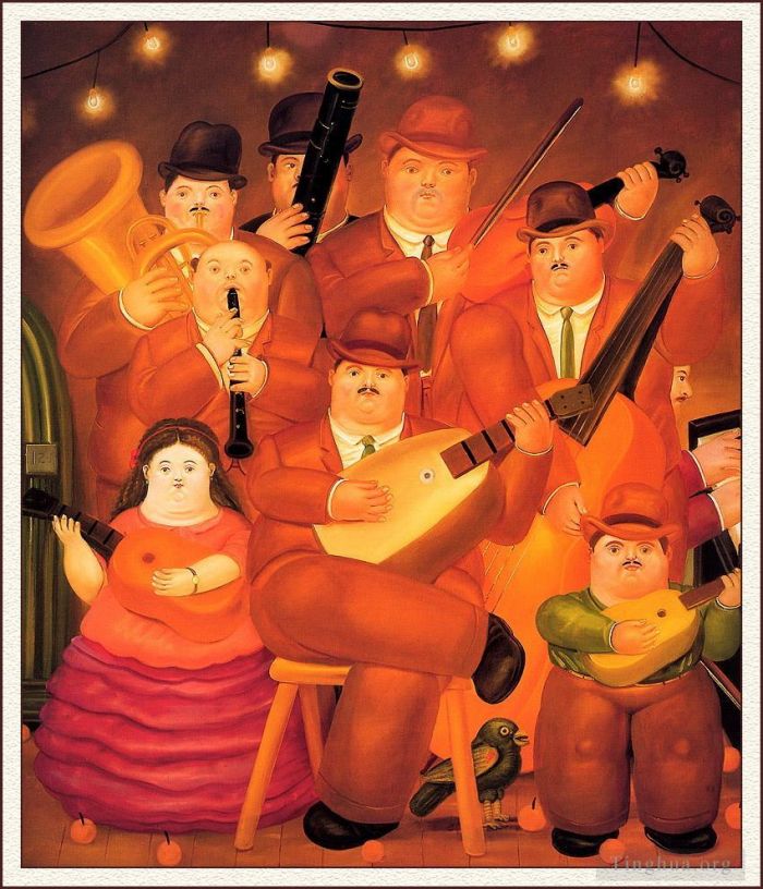 Fernando Botero's Contemporary Oil Painting - The Musicians 2