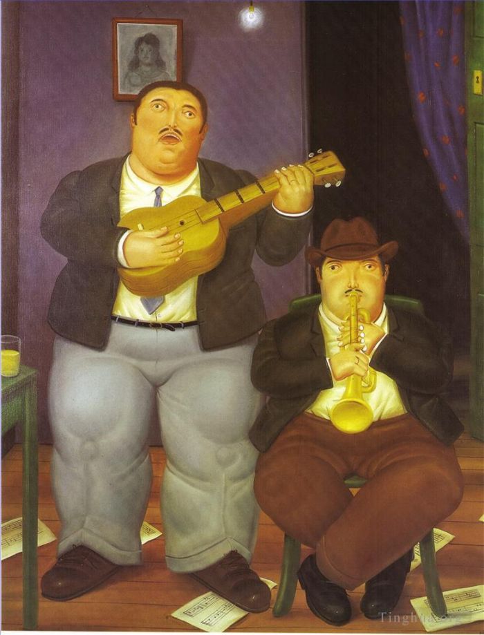 Fernando Botero's Contemporary Oil Painting - The Musicians