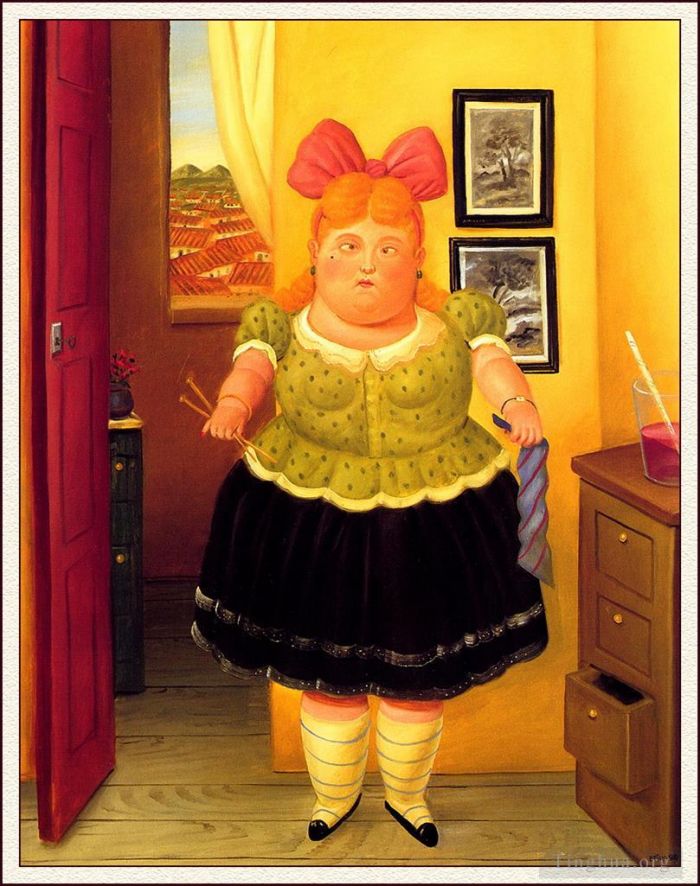 Fernando Botero's Contemporary Oil Painting - The Seamstress