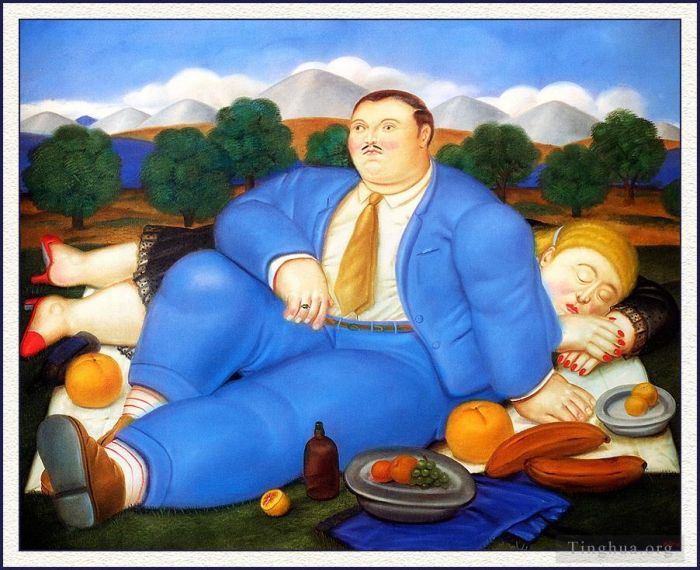 Fernando Botero's Contemporary Oil Painting - The Siesta