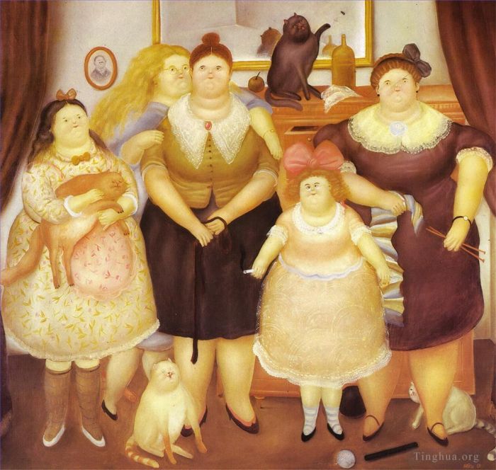 Fernando Botero's Contemporary Oil Painting - The Sisters