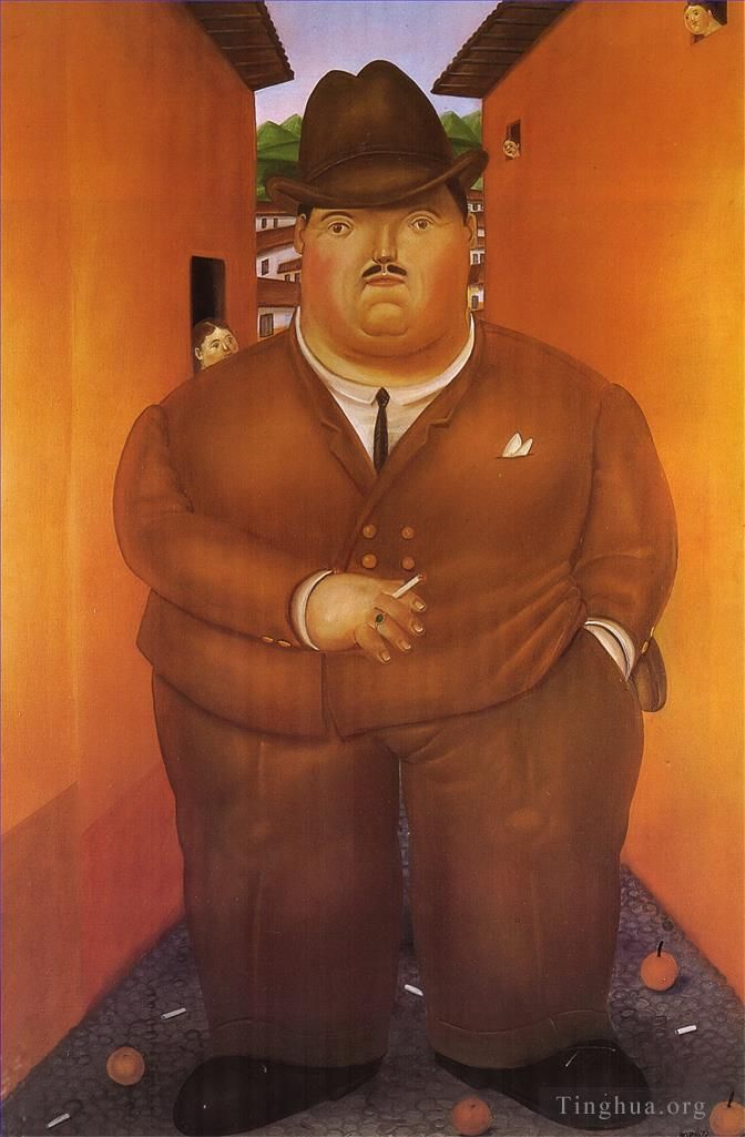 Fernando Botero's Contemporary Oil Painting - The Street 2
