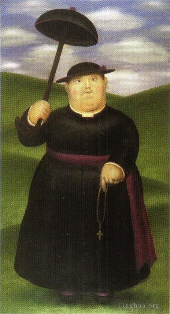 Fernando Botero's Contemporary Oil Painting - Walk in the Hills