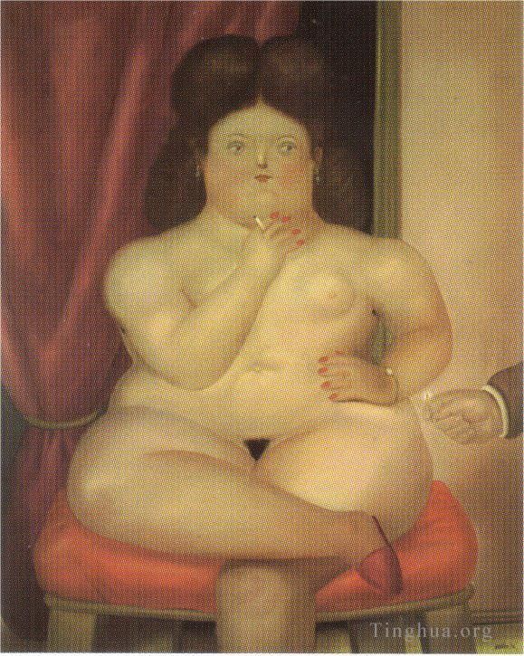 Fernando Botero's Contemporary Oil Painting - Woman Sitting