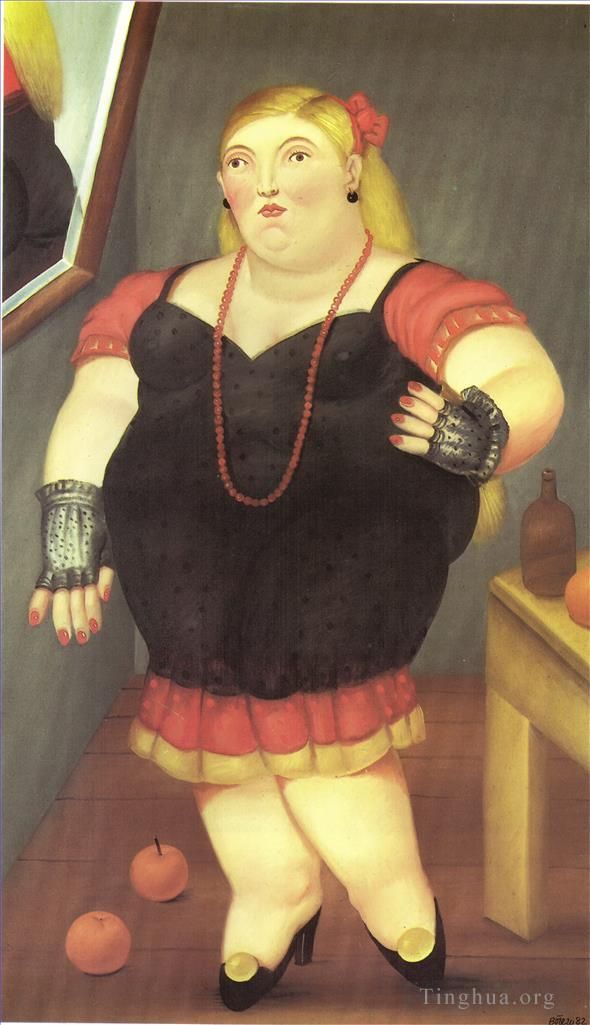 Fernando Botero's Contemporary Oil Painting - Woman Standing