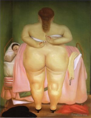 Contemporary Artwork by Fernando Botero - Woman Stapling Her Bra