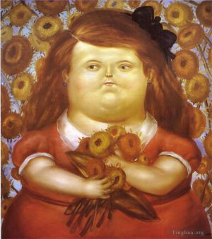 Contemporary Artwork by Fernando Botero - Woman with Flowers