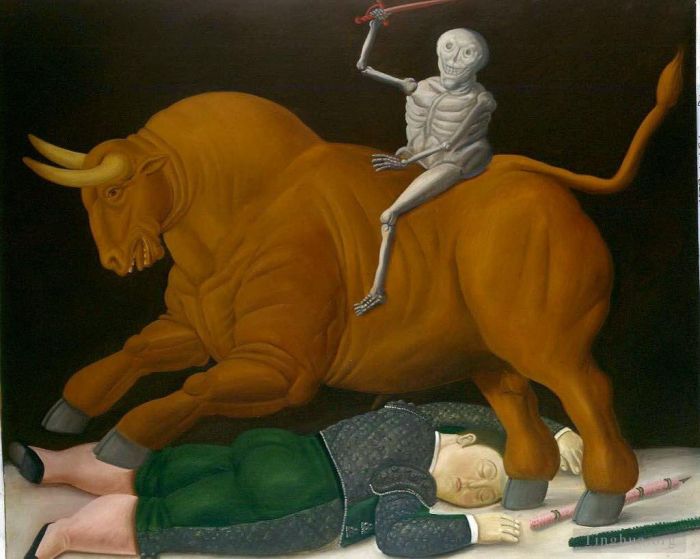 Fernando Botero's Contemporary Oil Painting - Cattle