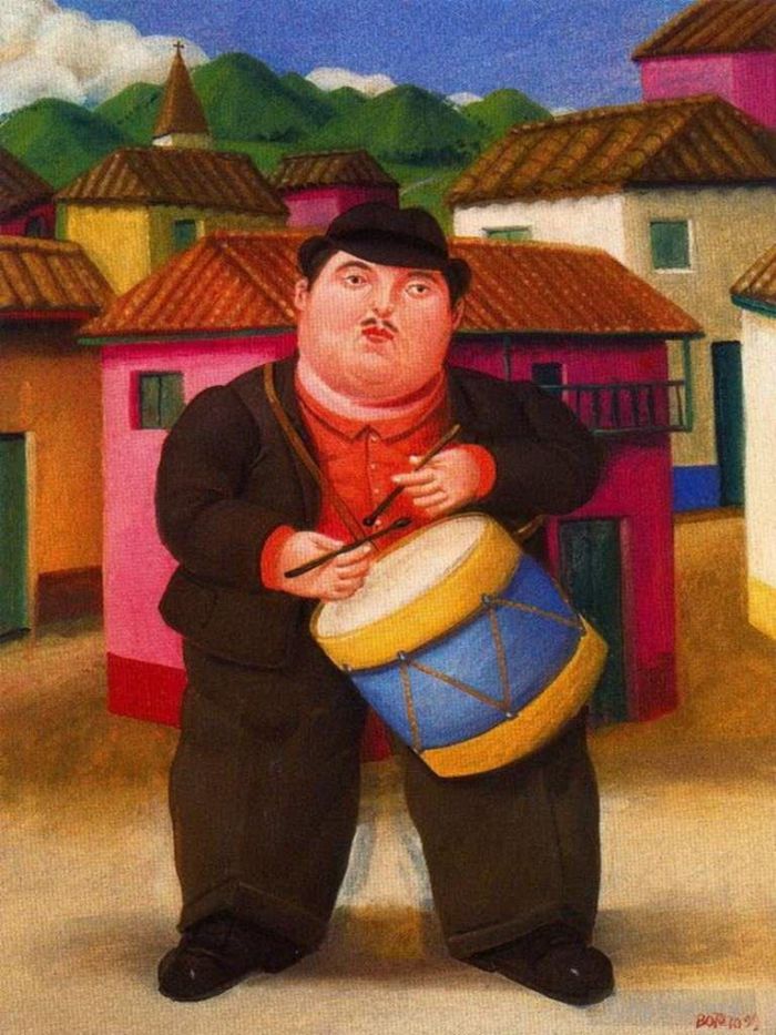 Fernando Botero's Contemporary Oil Painting - Drummer