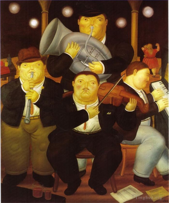 Fernando Botero's Contemporary Oil Painting - Four musicians