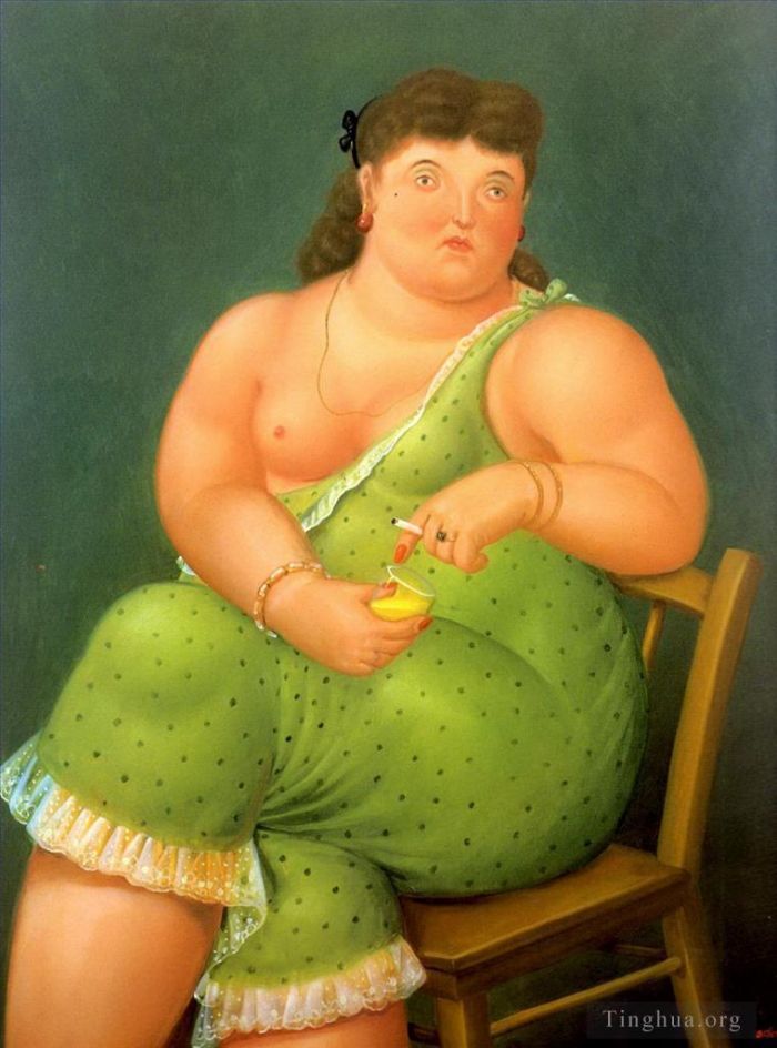 Fernando Botero's Contemporary Oil Painting - Half naked woman