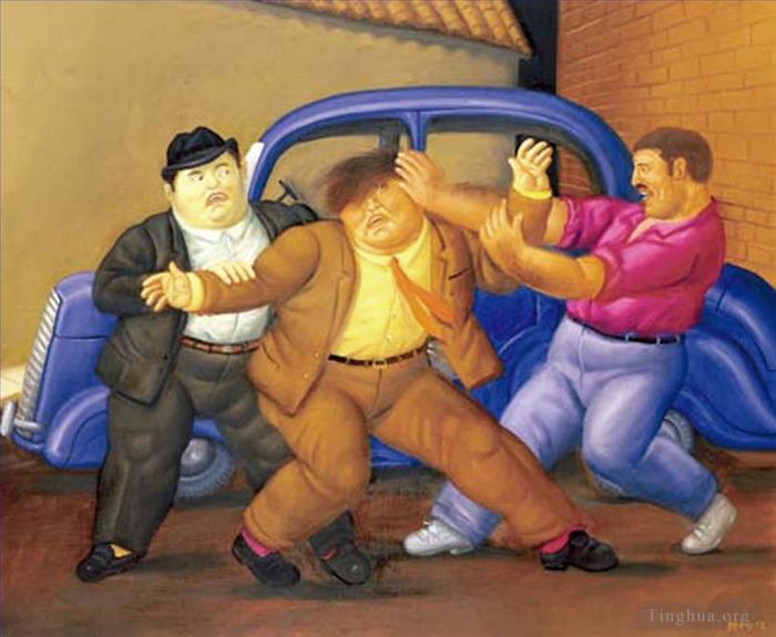 Fernando Botero's Contemporary Oil Painting - Secuestro express