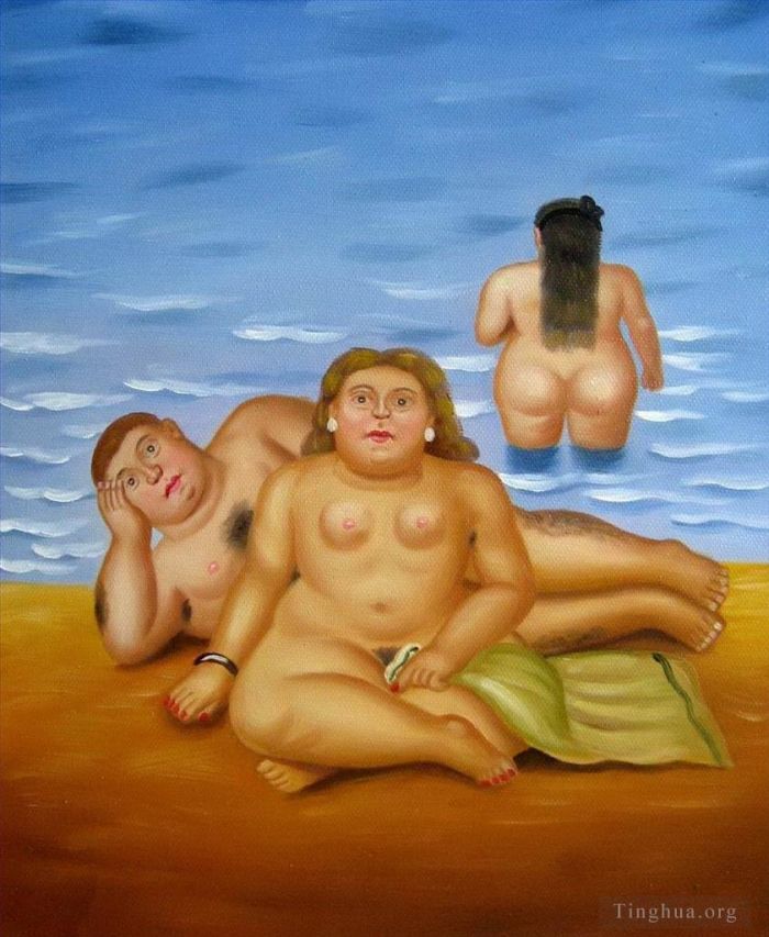 Fernando Botero's Contemporary Oil Painting - Swimmers