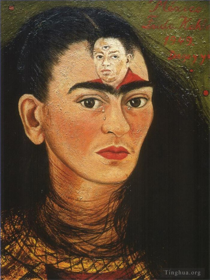 Frida Kahlo's Contemporary Oil Painting - Diego and I