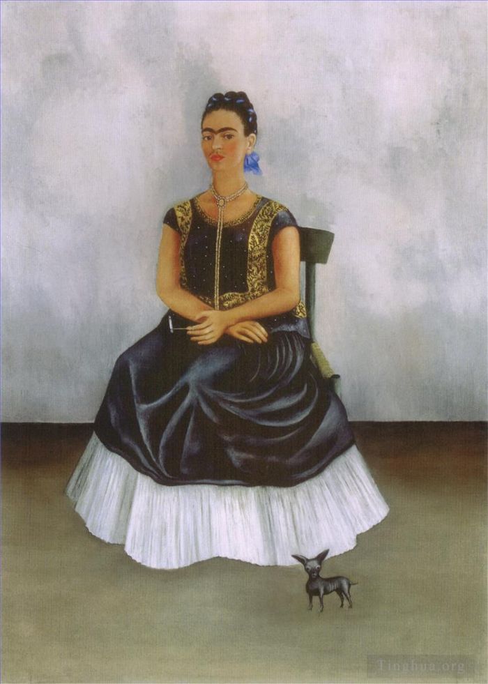Frida Kahlo's Contemporary Oil Painting - Itzcuintli Dog with Me
