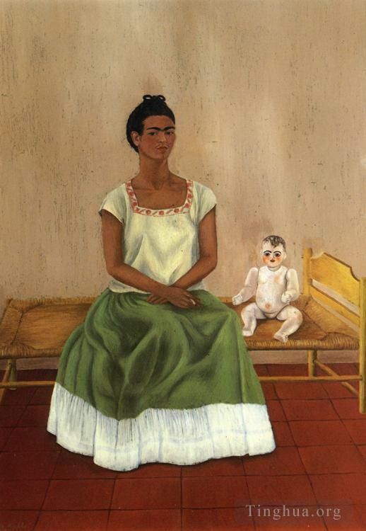 Frida Kahlo's Contemporary Oil Painting - Me and My Doll