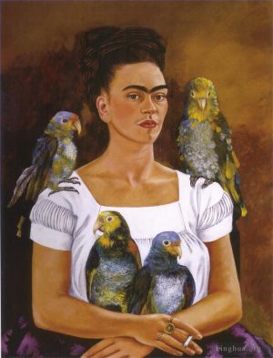 Contemporary Artwork by Frida Kahlo - Me and My Parrots
