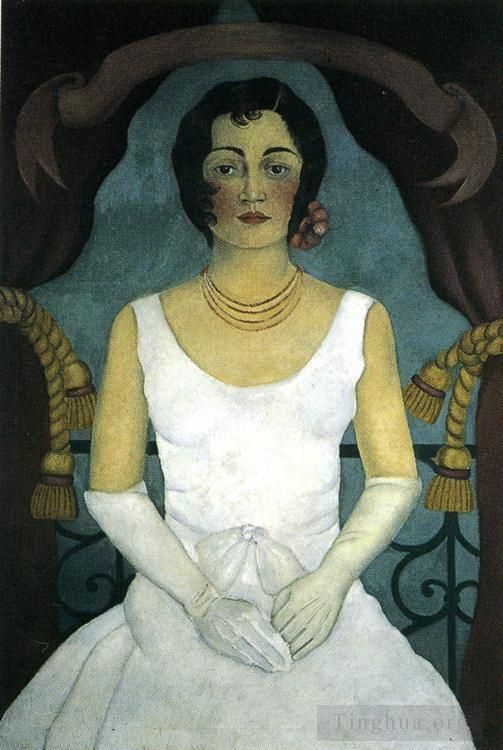 Frida Kahlo's Contemporary Oil Painting - Portrait of a Woman in White