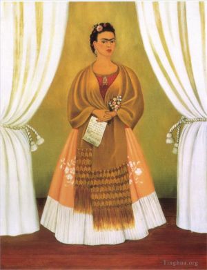 Contemporary Artwork by Frida Kahlo - Self Portrait Dedicated tomLeon Trotsky Between the Curtains