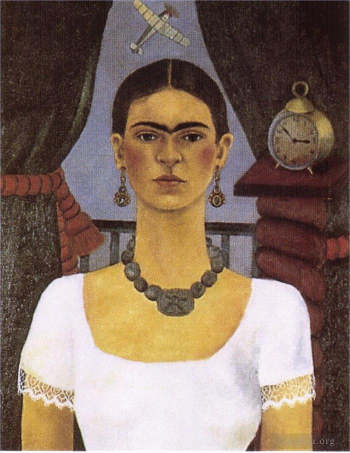 Frida Kahlo's Contemporary Oil Painting - Self Portrait Time Flies