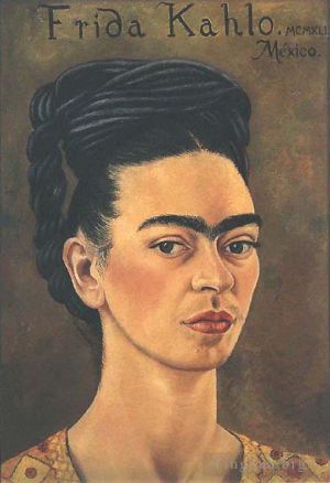 Contemporary Artwork by Frida Kahlo - Self Portrait in Red and Gold Dress