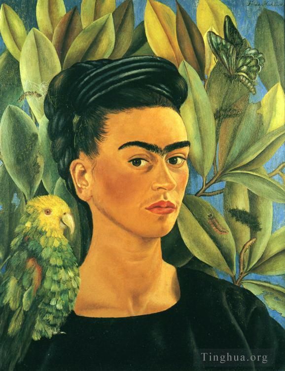 Frida Kahlo's Contemporary Oil Painting - Self Portrait with Bonito