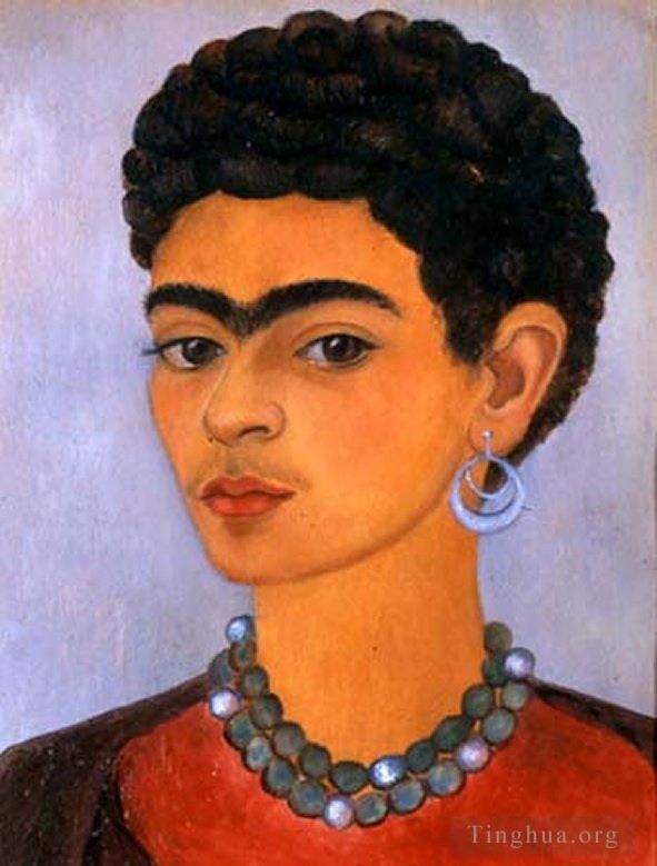 Frida Kahlo's Contemporary Oil Painting - Self Portrait with Curly Hair