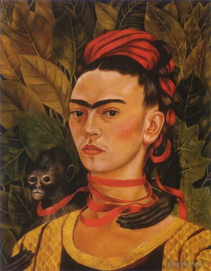Frida Kahlo's Contemporary Oil Painting - Self Portrait with Monkey