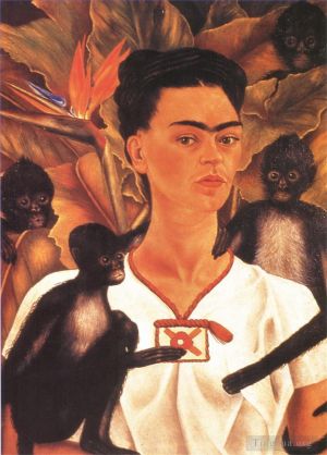 Contemporary Artwork by Frida Kahlo - Self Portrait with Monkeys