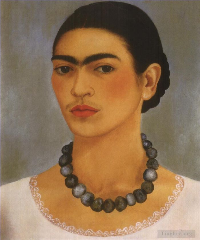 Frida Kahlo's Contemporary Oil Painting - Self Portrait with Necklace