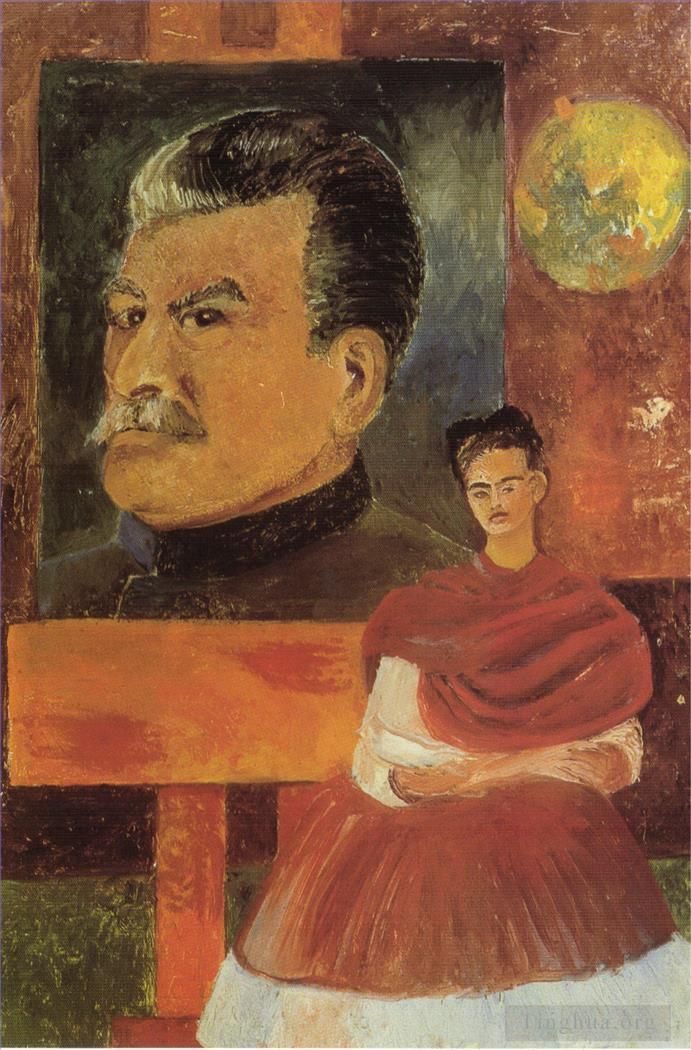 Frida Kahlo's Contemporary Oil Painting - Self Portrait with Stalin
