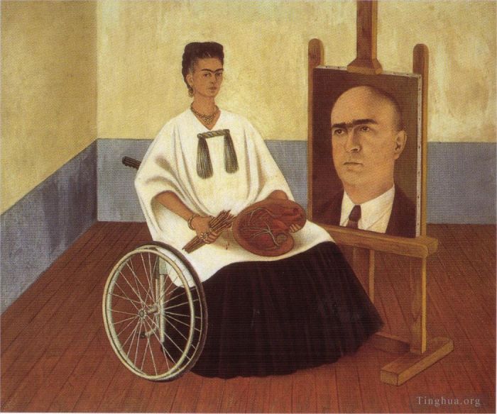 Frida Kahlo's Contemporary Oil Painting - Self Portrait with the Portrait of Doctor Farill