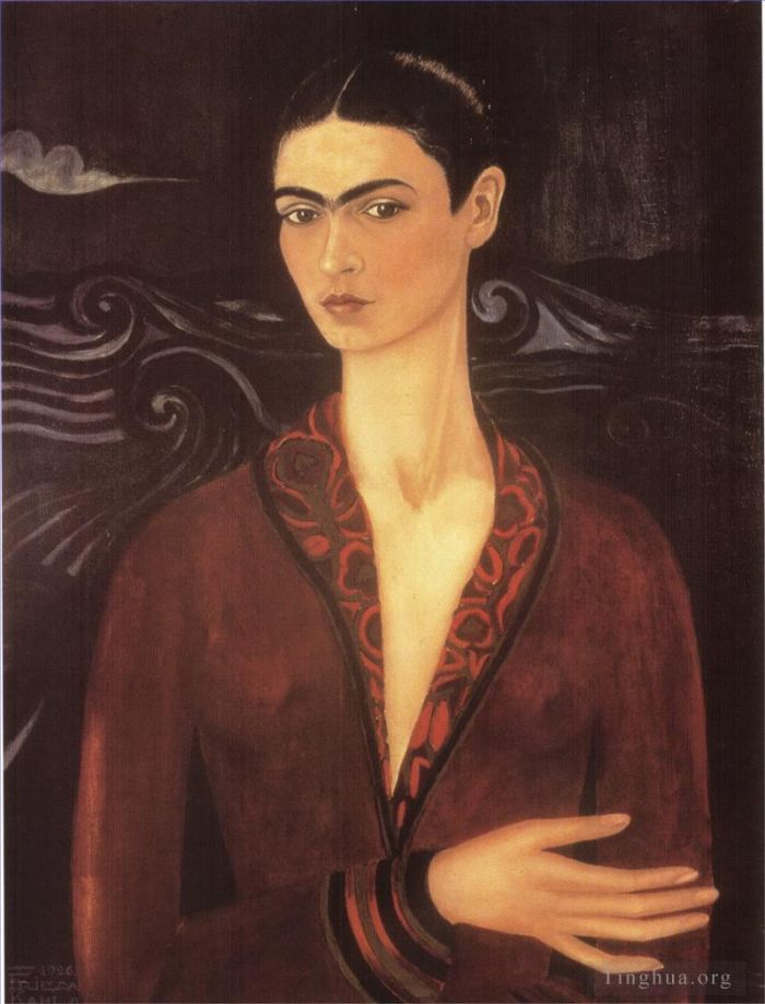 Frida Kahlo's Contemporary Oil Painting - Self portrait in a Velvet Dress