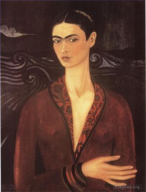 Contemporary Artwork by Frida Kahlo - Self portrait in a Velvet Dress