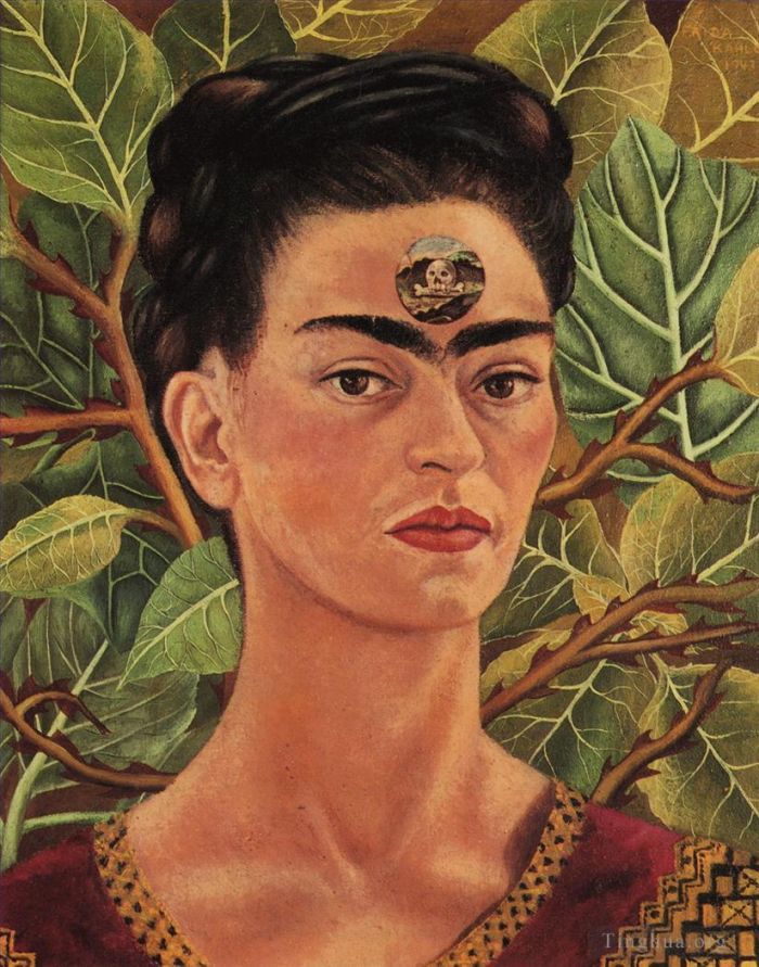 Frida Kahlo's Contemporary Oil Painting - Thinking About Death