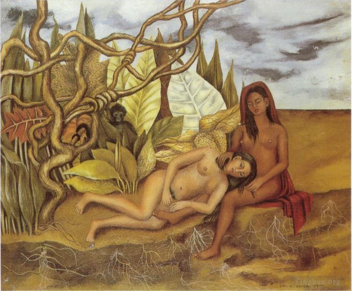 Frida Kahlo's Contemporary Oil Painting - Two Nudes in the Forest The Earth Itself