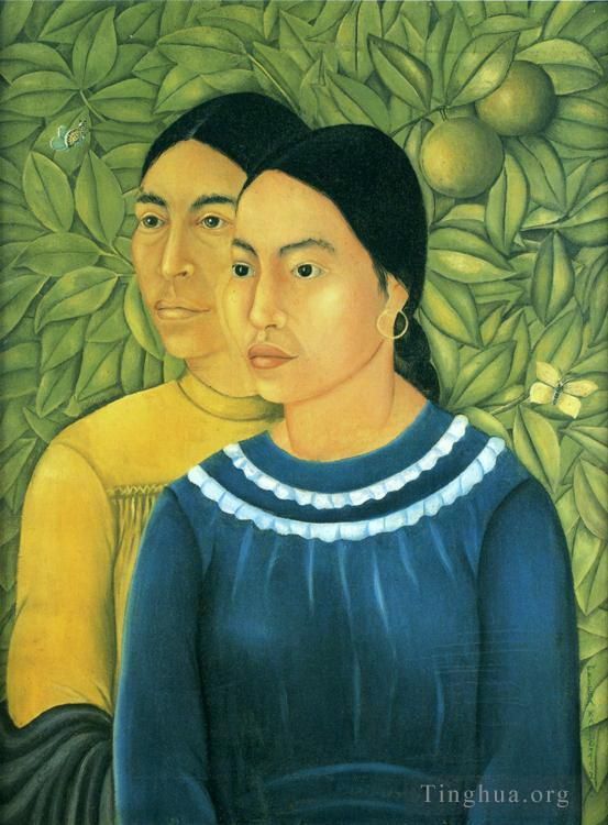 Frida Kahlo's Contemporary Oil Painting - Two Women