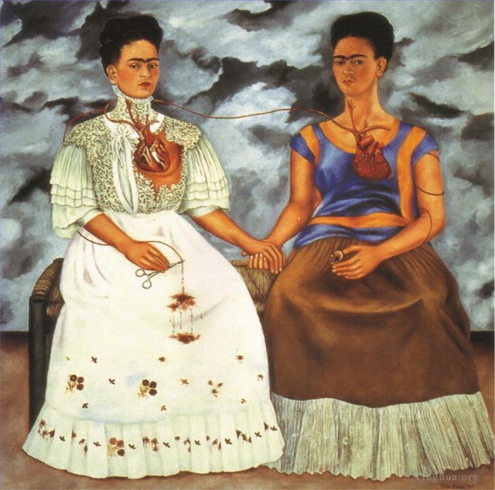 Frida Kahlo's Contemporary Oil Painting - The two fridas 1939